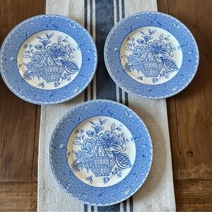 3 Royal Stafford Dinner Plate Set 11" English Toile Blue Flower Floral Spring